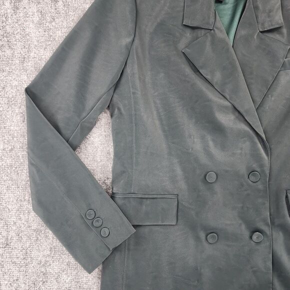 BLANKNYC Blazer Womens Small Green Vegan Faux Leather Double Breasted Pockets - Picture 8 of 16